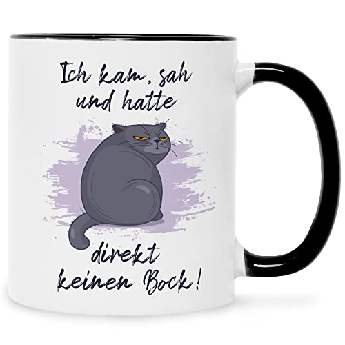 Taza con texto en alemán "Ich kam, sah und hatte direkt keine Bock V2", regalo divertido para mamá, papá, cumpleaños, Navidad, San Valentín, regalo para él y ella, color blanco y negro