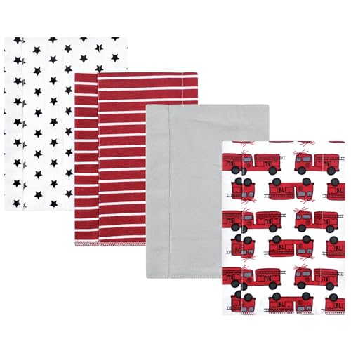 Image of Hudson Baby Infant Boys Cotton Flannel Burp Cloths 4-Pack, Fire Truck, One Size