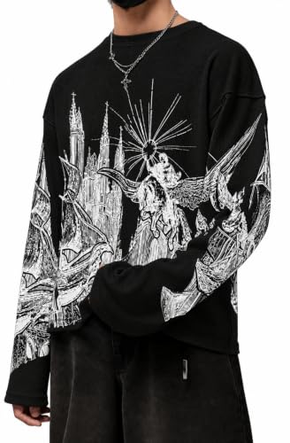 HYPE BORN Men's Black Oversized Long Sleeve Waffle T-Shirt - Image 2