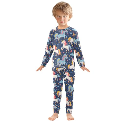 ALAZA Cute Unicorn Star Blue Cartoon Pajamas Long Sleeve Sleepwear 2-Piece Pajama Set3