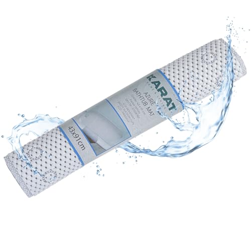 KARAT Badewannenmatte 43 x 91 cm - Antirutschmatte für Badewanne, Badewanneneinlage, Duschmatte mit Saugnäpfen, rutschfeste Badematte (Azure) (Weiß)