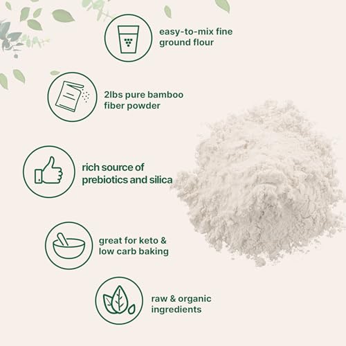 Organic Bamboo Fiber Powder, 2lbs | Keto Flour for Low-Carb Baking & Cooking | Low Calorie Flour | Rich in Silica, Prebiotics, & Minerals | Non-GMO, Keto Friendly, Gluten Free