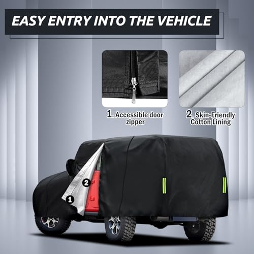 Image of Car Cover Custom Fit for Jeep Wrangler 4 Door 2006-2026 JK JL, Migaven Waterproof Full Exterior Cover Rain Sun Protection with Door Zipper
