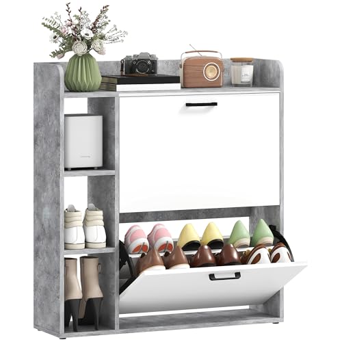 HOMCOM Meuble à Chaussures 15 Paires, Armoire à Chaussures Moderne avec 2 Tiroirs Rabattables,...