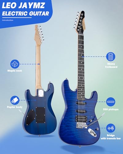 Leo Jaymz 39" Full Size ST Style Electric Guitar Starter Kit (Blue Ocean)