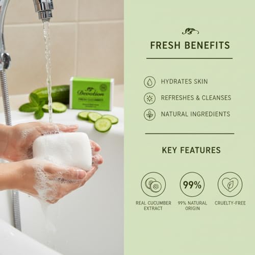 Image of Devotion Fresh Cucumber Natural Bath Soap - Pack of 6 | 75g Each | Gentle, Nourishing & Refreshing