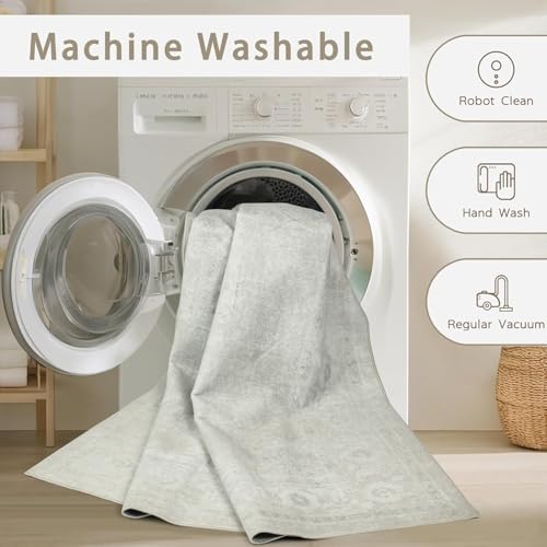 Washable Rugs 6x9 Area Rugs for Living Room,Bedroom,Large Carpets,Ultra Soft Faux Wool Retro Dining Room Rug,Non Slip&Non-Shedding Low Pile Vintage Rugs for Home Office,Concrete Grey