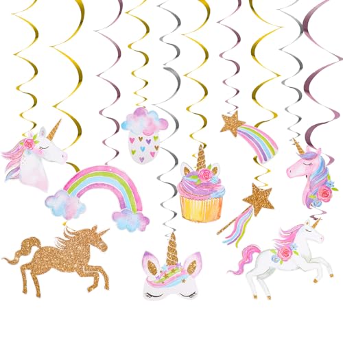 Lot de 20 spirales suspendues licorne pour anniversaire d'enfant - Décoration d'anniversaire licorne - Spirales Happy Birthday pour fille - Décoration de...