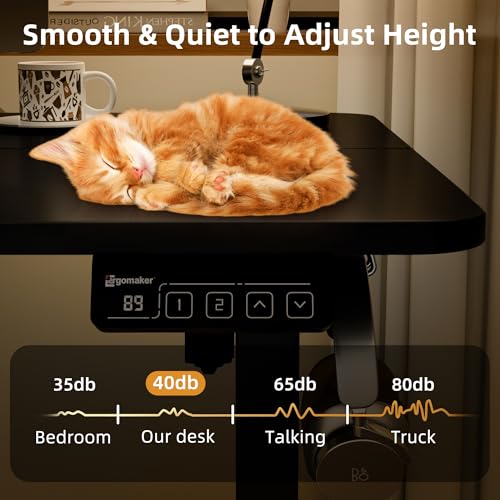 ERGOMAKER Electric Standing Desk, 43.3" x 23.6" Height Adjustable Sit Stand Desk with Splice Board for Home Office, Computer Desk Memory Preset (Black Frame, Black Desktop)