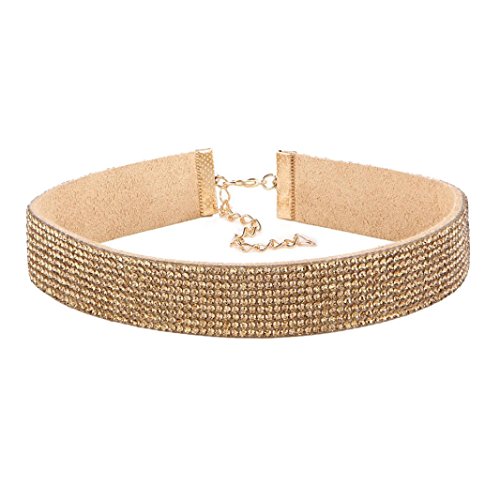 Rawdah Collar de Terciopelo joyería de Las Mujeres Diamante Gargantilla Cristal del Rhinestone del Encanto de Las señoras (Oro)