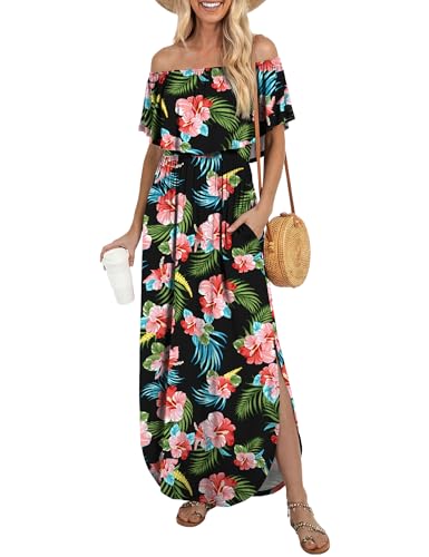 Image of LILBETTER Womens Off The Shoulder Ruffle Party Dresses Side Split Beach Maxi Dress