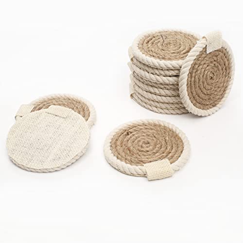 Natural Table Coasters Drink Coasters for Tabletop Protection Outdoor Coasters Couchtable Coasters Set of 12 - Cup Mat Drink Hot Pads Mats Set - Braun/Creme Cover