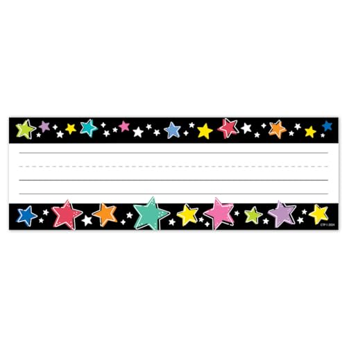 CTP Star Bright Colorful Stars on Black Name Plates Top Classroom Decorating Accents (Creative Teaching Press 10940)