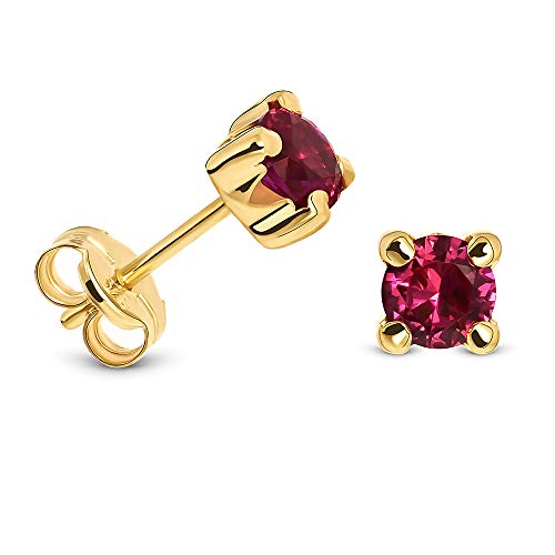 Miore Pendientes De Presion Con 4 Garras Para Mujer En Oro Amarillo De 9 Kt 375 Con Rubí Rojo Miore Pendientes De Presion Con 4 Garras Para Mujer En Oro Amarillo De 9 Kt 375 Con Rubí Rojo