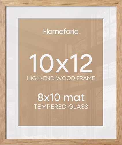 Image of Homeforia 10x12 Picture Frame Wood, High End Natural Oak 10x12 Light Wooden Poster Frames with Mat 8x10, 10 x 12 Frames Matted to 8 x 10 Photo, 12x10 Hanging Frames, Tempered Glass, Wall Kit, Set of 2