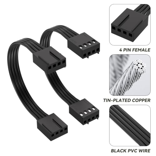 Image of 4 Pin PWM Fan Extension Cable Female to Female | PC Fan Extension Cable for CPU Coolers & PWM Fan Controllers - 10CM Black 4 Pack