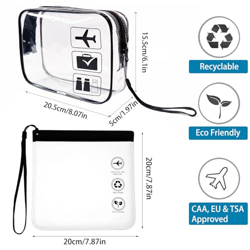 Clear Toiletry Bag, 2 Packs TSA Approved Water resistant Quart Size Travel Organizer, Waterproof & Leakproof Airline Travel Essential Carry On Makeup Cosmetic Bags for Liquids, Black2