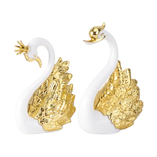 Veemoon 1 Pair Crown Swan Cake Topper Small Swan Figurine Bird Cake Decoration Creative Couple Statue Plastic Wedding Animal Ornament Gilded Bird Sculpture for Home Car Decor Party Celebrations