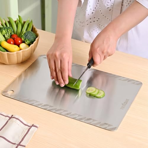 Image of Nestasia Stainless Steel Chopping Board for Kitchen (35cm x 25cm) - Geometric Motif Engraved Steel Cutting Board for Chopping Fruits & Vegetables | Anti-Skid, 100% Food Safe & Rust Resistant