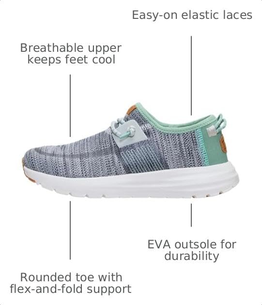 HEYDUDE Womens Sirocco Stretch Sox, Grey/Granite Green Size 9 | Lightweight Flexible Shoes for Effortless All Day Comfort - image 3