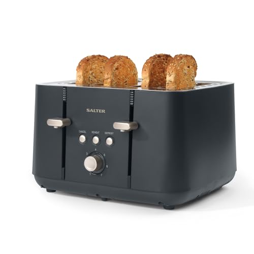 Salter Marino 4-Scheiben-Toaster – 7 Stufen variable Bräunung, herausnehmbare Krümelschublade, selbstzentrierende Brothalterungen, Auftau-, Aufwärm- und Stopptasten mit Anzeige, 1850 W