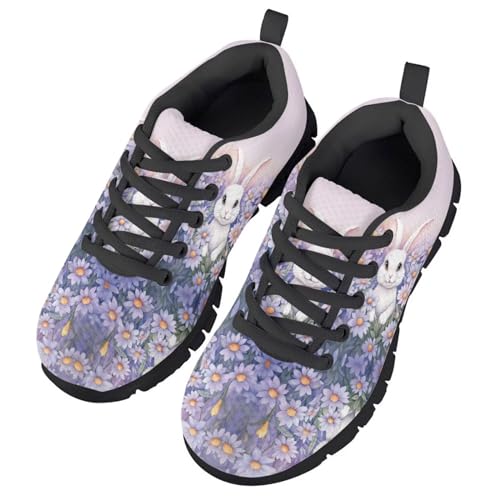 Suobstales Rabbit Daisy Print Kids Shoes Easter Breathable Running Shoes Low Top Footwear Walking Shoes for Boys Girls,Size 123