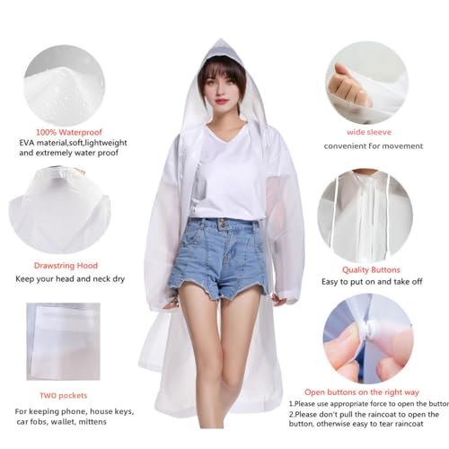 Rain Ponchos for Adults Women and Men 2 PCS Reusable Raincoat Long Rain Jacket Travel Rain Coat with Pocket,Clear2