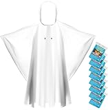 8 & 20 Pack Disposable Rain Ponchos for Adults/Youth - 6 Color Waterproof PE Hooded Raincoats, Drawstring, Emergency
