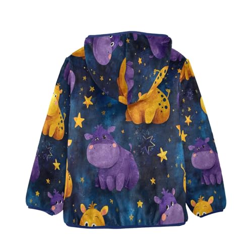 Starry Hippo Pattern Print Toddler Fleece Jacket Girl Boys Hooded Fleece Jacket Coat Warm Outwear Zip-up 3-10T2