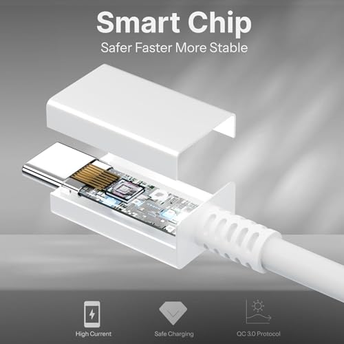 Image of Type C to Type C Mobile SuperFast Charging Cable for Data Transfer Galaxy A55 /M55 /F55 /F15 /M15 /A14 /A34 /F23 /M14 /M34 /M33 /S21fe /S22 /S23 /S23 Fe 5G /S24, White (Free Cable Protector)