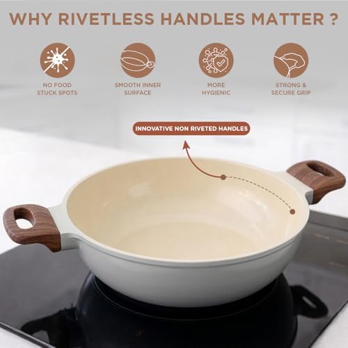 Image of Vinod Ceravit Ceramic Non Stick Deep Kadhai with Glass Lid - 26 cm, 3.1 Litre | 100% Toxin Free Kadai for Cooking | PFAS & PFOA Free | Metal Spoon Friendly | Gas & Induction Base Compatible
