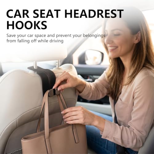 Image of Car Seat Back Organizer, Twinhook Leather Car Headrest Organizer (4, Grey) | Heavy Duty Car Seat Holder for Purses and Bags, Car Purse Hanger with Dual Hooks for Travel
