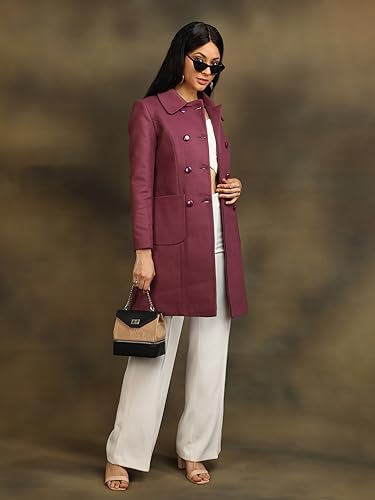 Image of CHKOKKO Women Classic Long Winter Coat Double Breasted | Knee Length Design with a Sophisticated Spread Collar and Convenient Front Pockets for All Occasions