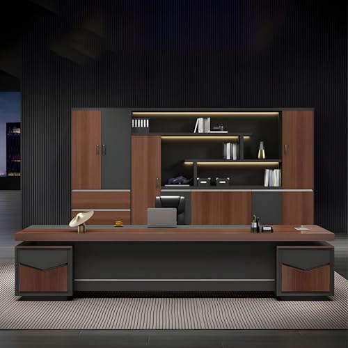 Image of Lakdi The Furniture Co Director & Executive L-Shape Luxury CEO Office Table Desks with Particle Board & Wire Manger,3 Drawer Openable Shutter - Brown 5-Year Warranty & Free Assembly-LDL-662