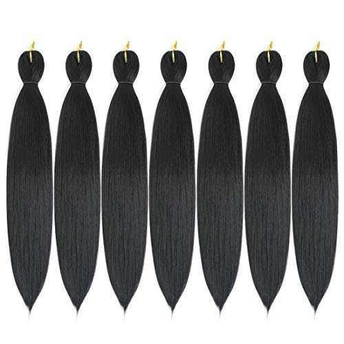 Ombre Pre stretched Braiding Hair, Original Kanekalon Braid Hair Extensions, Yaki Texture Synthetic Free and Easy Crochet Hair Braids (22''-7 bundles, 1b)
