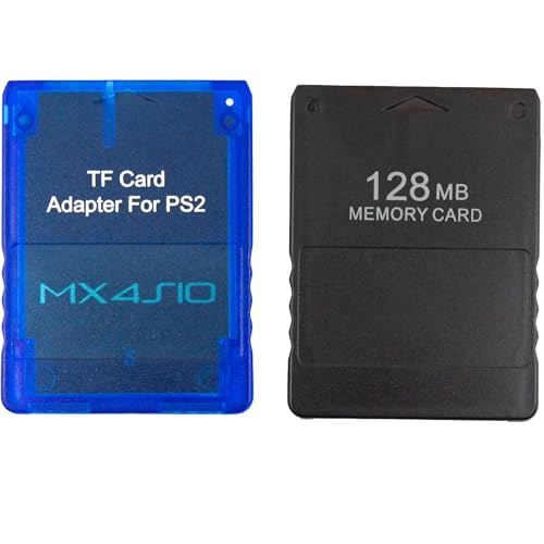 Lecteur MX4 adaptateur de carte ISO TF bleu transparent pour console PS2 avec carte memoire 128Mo