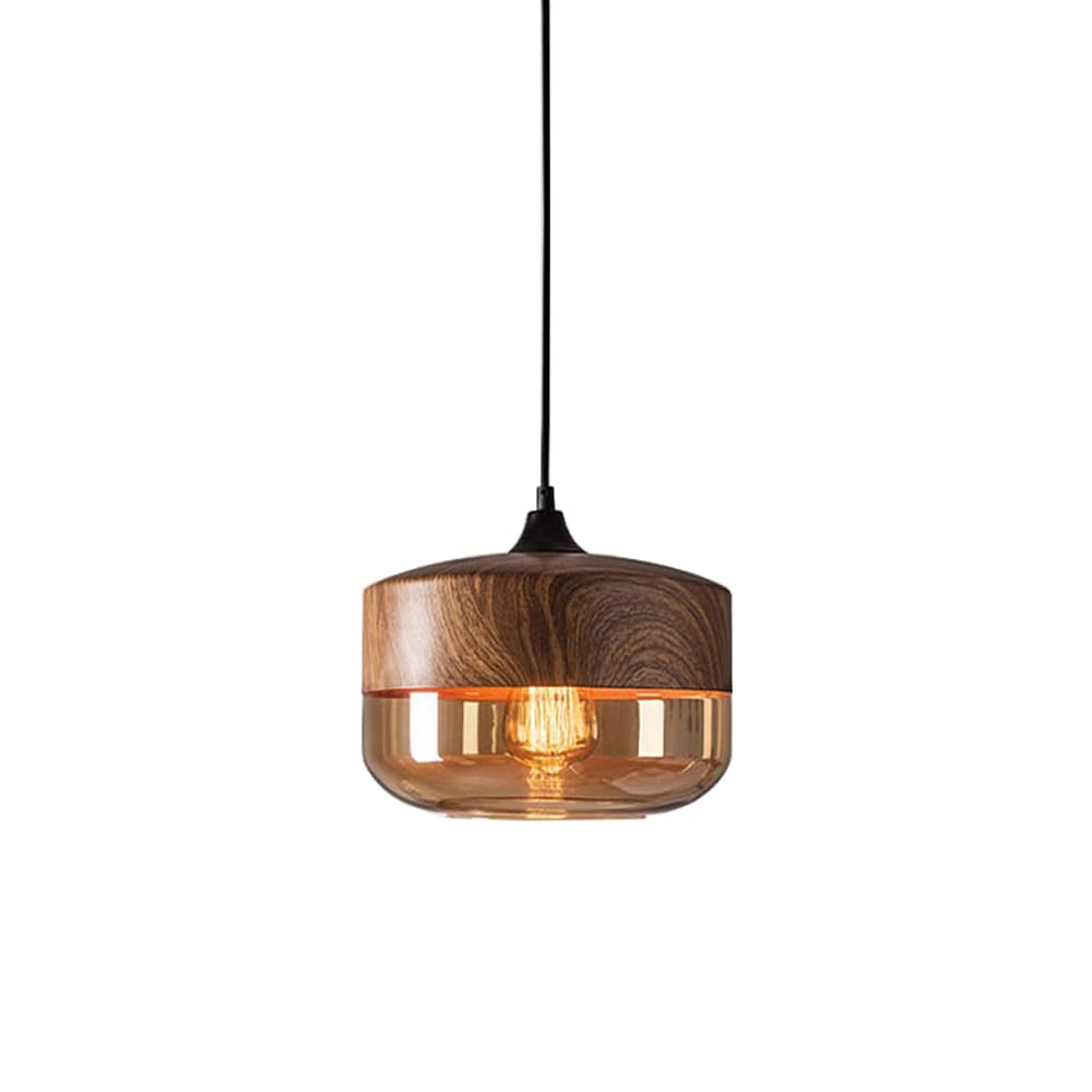 YFMYY Retro Industry Glass Pendant Light, Metal Wood Grain Finish Pendant Lighting For Kitchen Island, Ceiling Light For Dining Room, Adjustable Hanging Light Fixtures, Kitchen Pendant Lighting Over I