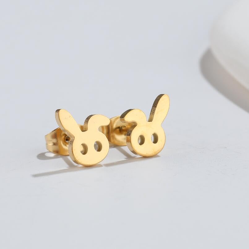 Dreuyet 4 Pairs Rabbit Bunny Studs Earrings for Women Tiny Stainless Steel Rabbit Animal Stud Earrings Cute Easter Jewelry Gifts - Image 7