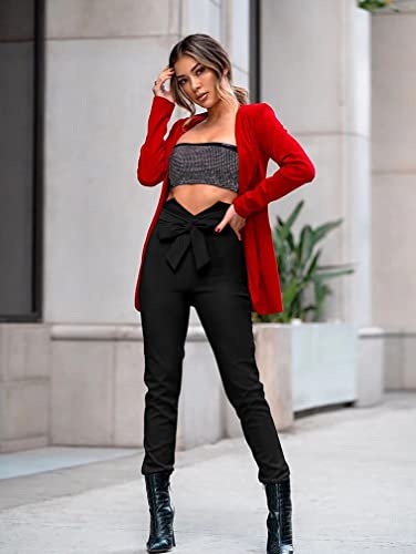 XXTAXN Women's Casual High Waist Stretch Trousers Solid Pencil Pants with Tie4