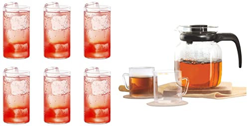 Image of Borosil - BV430100003 Vision Glass Set, 350 ml, Set of 6, Transparent and Classic Tea Set, 7-Pieces