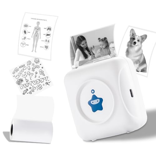 vretti Sticker Printer, TP2-Y 2024 New Mini Thermal Printer Bluetooth Mobile Printer Compatible with Android & iOS, Pocket Picture Small Printer for iPhone Working Listing Notes Journal DIY Travel