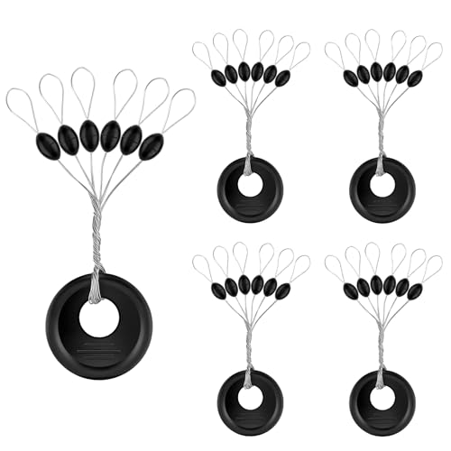 Hufopik 240 Pieces Middle-Sized Fishing Rubber Bobber Beads Stoppers 6 in 1 Black Float Sinker Stops