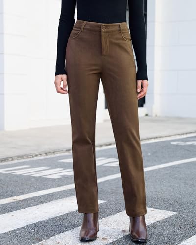 GRAPENT Corduroy Pants for Women High Wasited Straight Leg Elastic Waist Stretchy Casual Work Pants Fall Winter Trousers3