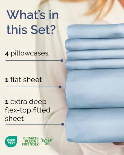 Image of Flex Top Split Head King 6 Piece Sheet Set - Soft & Cooling - Sky Blue