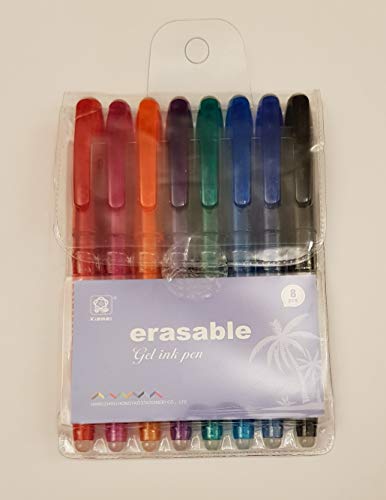 8 bolígrafos borrables punta fina de 0.5 mm, boligrafos tinta gel multicolor de varios colores borrables por fricción, termoborrables