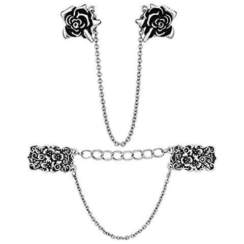 CAREOR 2 Pack Sweater Clips, Beaded Cardigan Clips, Stylish Pearl, Cardigan Collar Clip, Rose Carved, 5.25 inchesL x 1 inchesW x .25 inchesH Cover