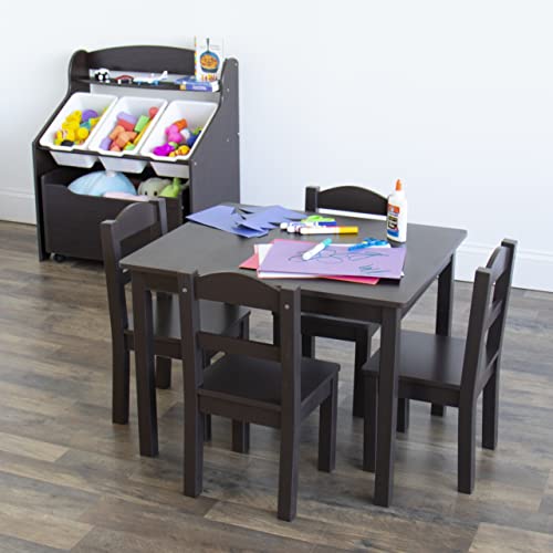 Image of Humble Crew Kids Table and Chair Set, Toddler Activity Table with 4 Chairs for Play, Crafts, Snacks & Learning, Wooden Kids Furniture for Playroom & Bedroom, Espresso