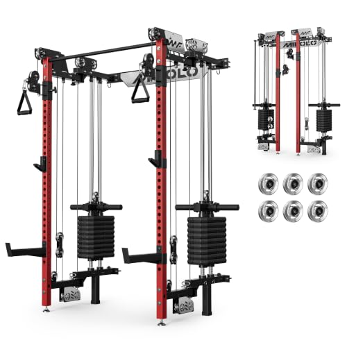 Image of Mikolo Folding Squat Rack, Wall Mounted Power Rack with Cable Crossover Machine & LAT Pull Down, Functional Trainer with 5 Adjustable Function Modes, Home Gym Package