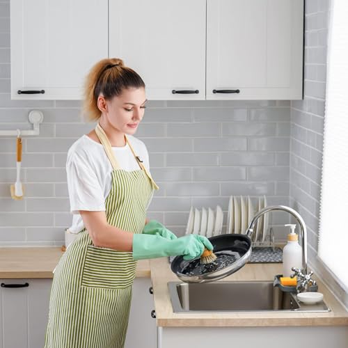 SUBEKYU Bamboo Dish Scrub Brushes, Kitchen Wooden Cleaning Scrubbers Set for Washing Cast Iron Pans/Pots, Set of 2