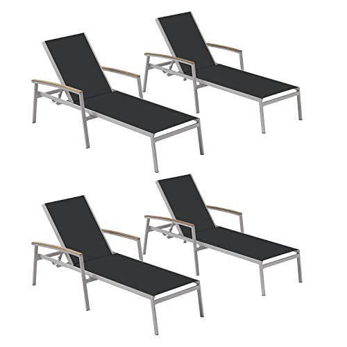 Oxford Garden Travira Chaise Lounge - Black Sling - Tekwood Vintage Arm Caps - 4 Pack #TOP13